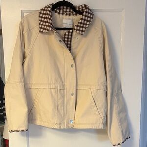 Christian Lacroix Cream Barn Jacket with Brown Gingham Trim